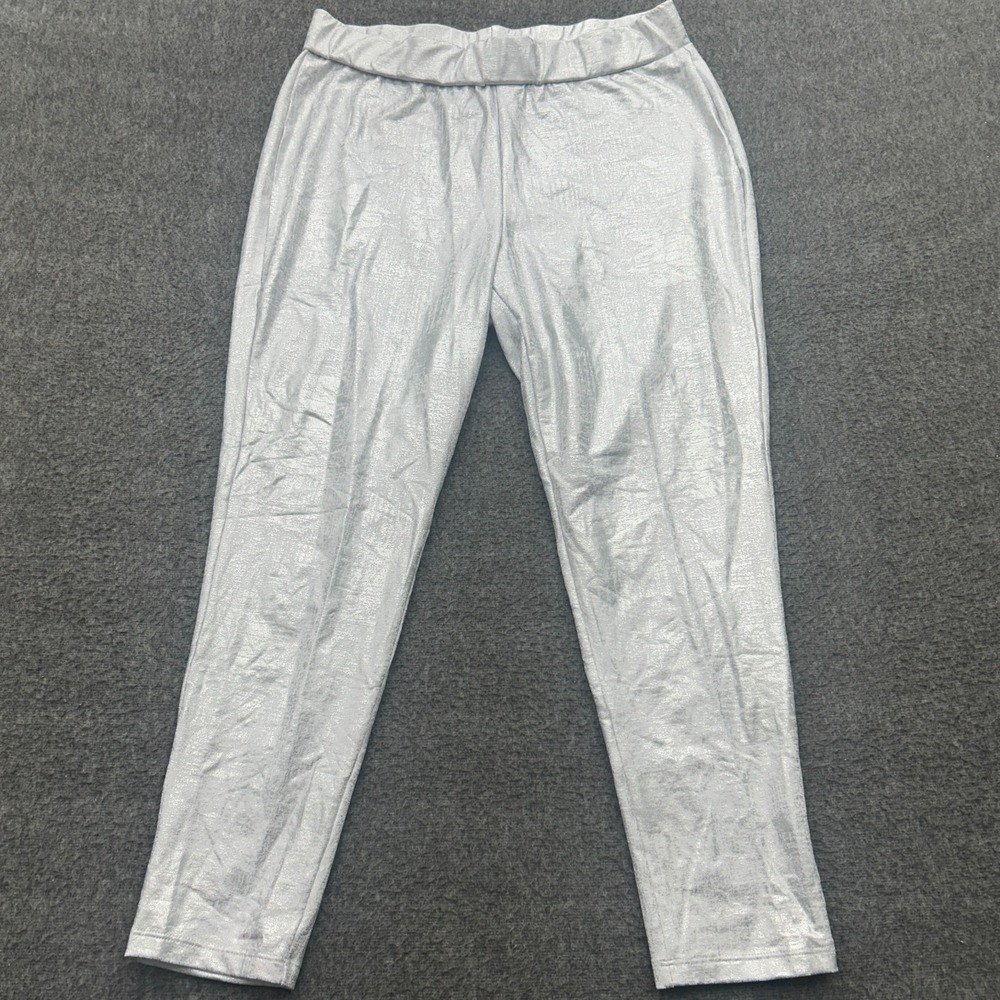Ashley Stewart Pants Womens 18/20 Stretch Leggings White Foil Shiny‎ Lounge